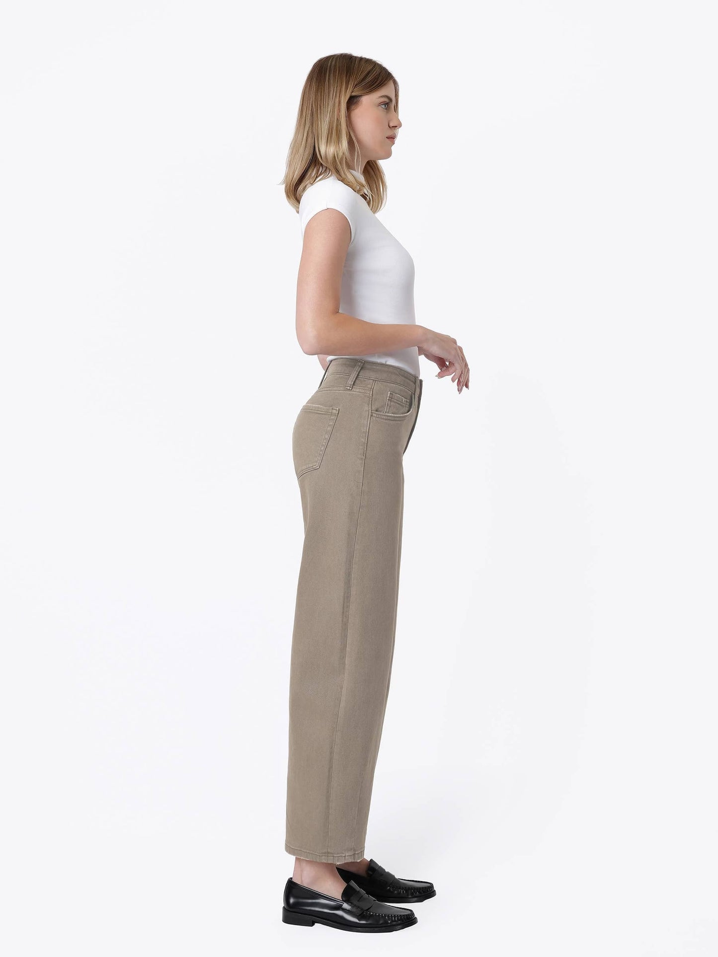 THE KATE BARREL LEG DENIM - dark taupe