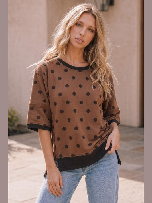THE KORI POLKA DOT TOP - mocha/black
