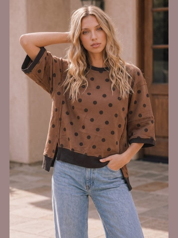 THE KORI POLKA DOT TOP - mocha/black