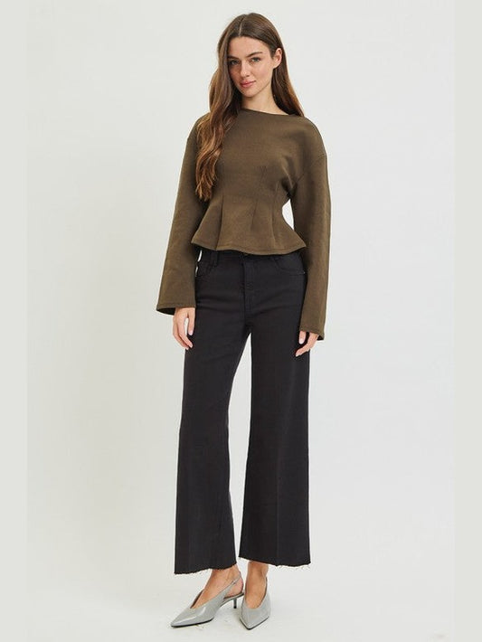 THE LANA TUMMY CONTROL WIDE LEG DENIM - black