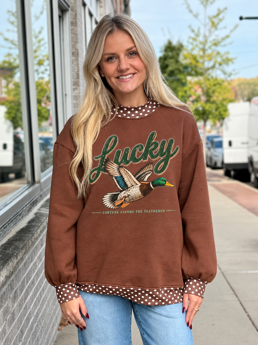 PREORDER THE LUCKY DUCK POLKA DOT MOCK NECK TOP - brown