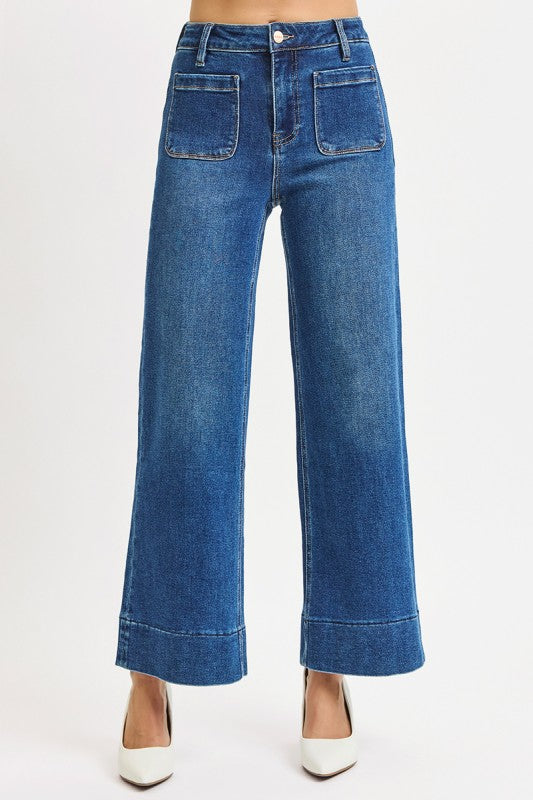 THE NADINE PATCH POCKETS HI RISE DENIM - dk wash