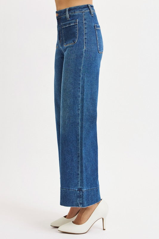 THE NADINE PATCH POCKETS HI RISE DENIM - dk wash