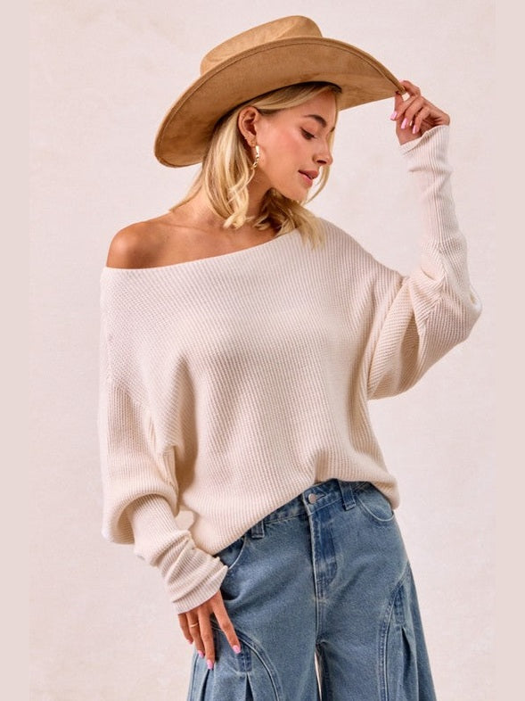 THE CHARLIE WAFLLE KNIT TOP - ivory