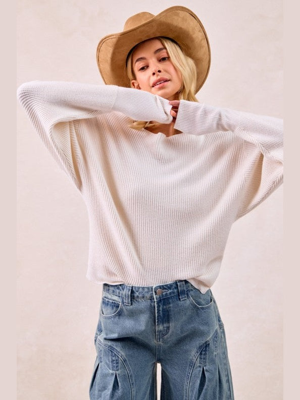 THE CHARLIE WAFLLE KNIT TOP - ivory