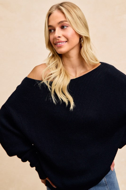 THE CHARLIE WAFLLE KNIT TOP - black