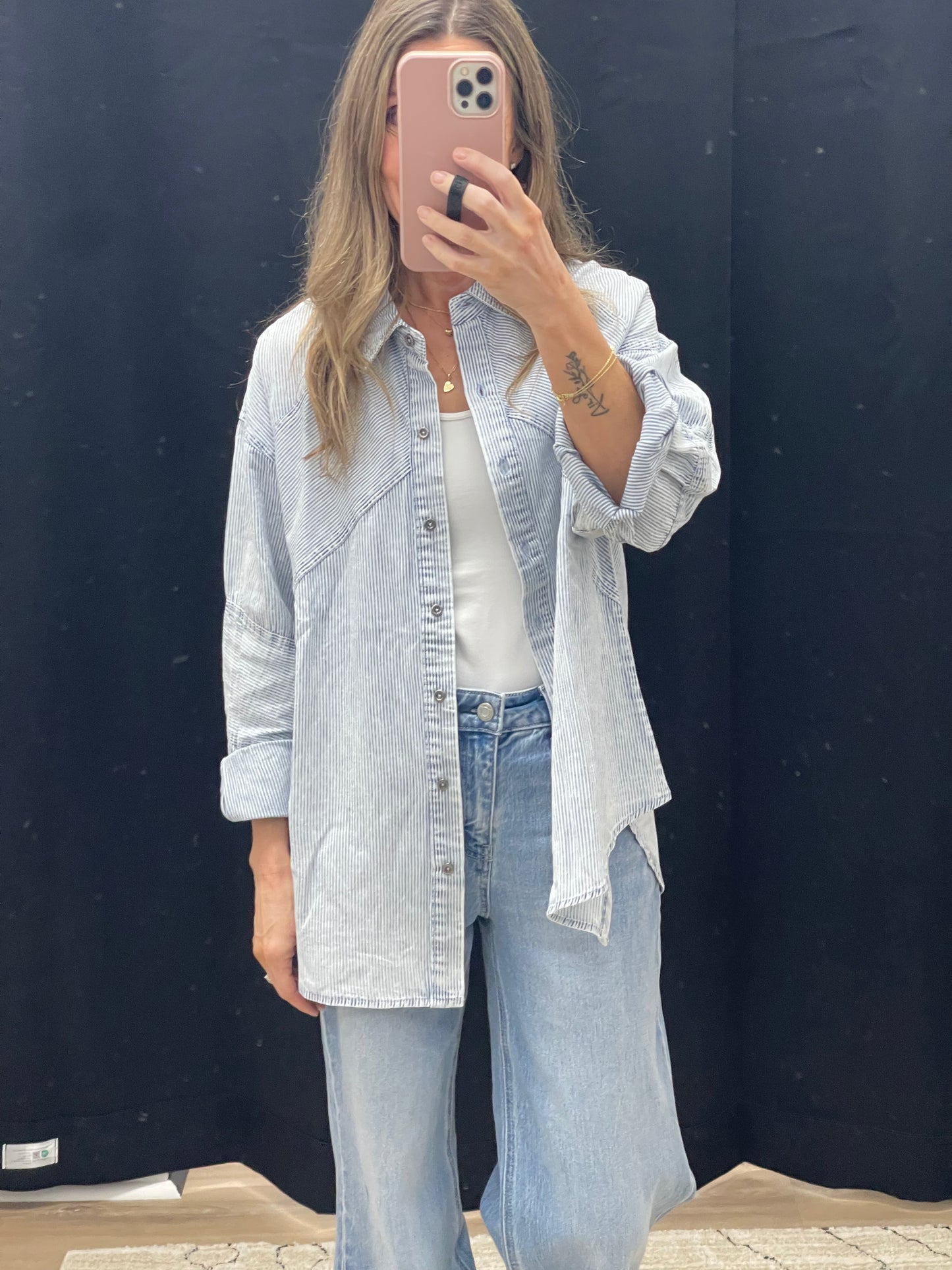 THE MICHELLE WASHED STRIPED CHAMBRAY COTTON SHIRT