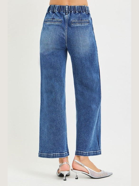 THE CORA HI RISE ELASTIC WAIST DENIM TROUSERS