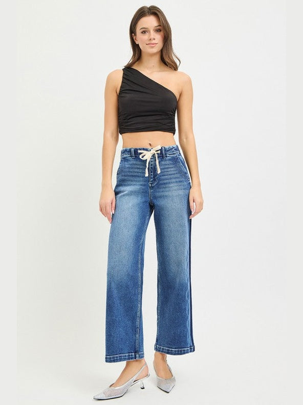 THE CORA HI RISE ELASTIC WAIST DENIM TROUSERS