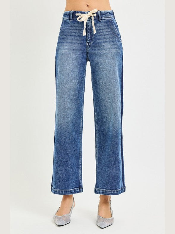 THE CORA HI RISE ELASTIC WAIST DENIM TROUSERS