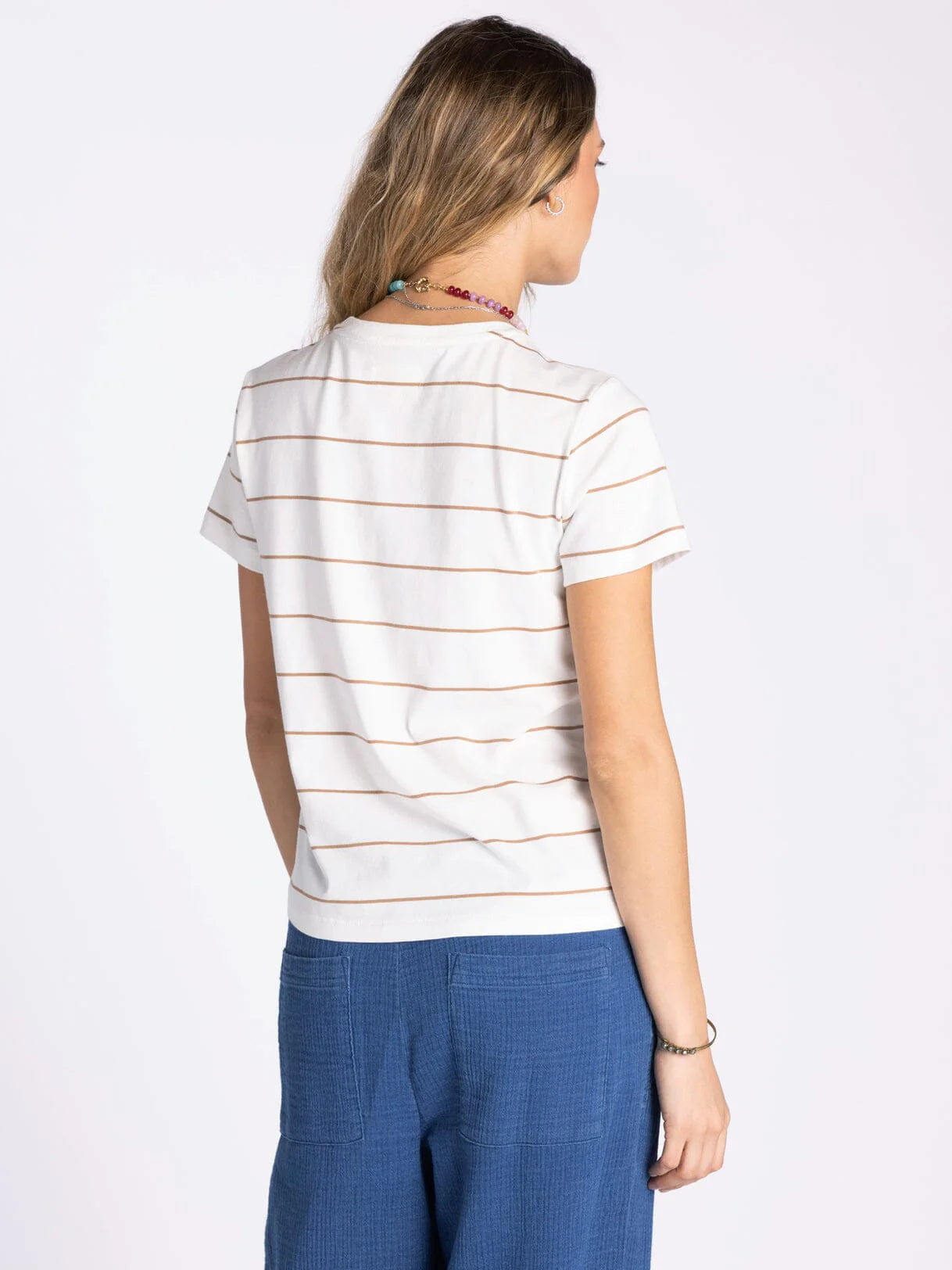 THE ASHER MINERAL WASH PERFECT TEE - ivory/tan striped