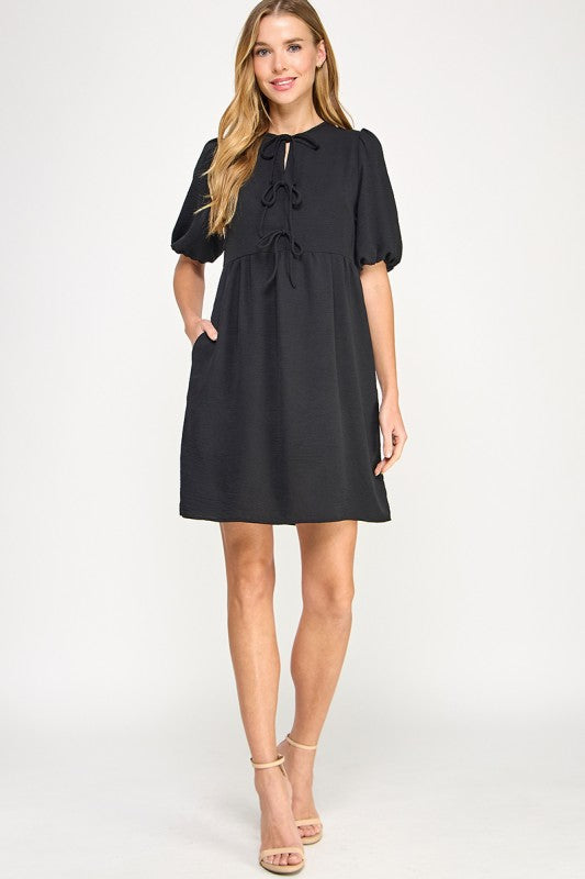 THE LOGAN TIE FRONT BLACK DRESS