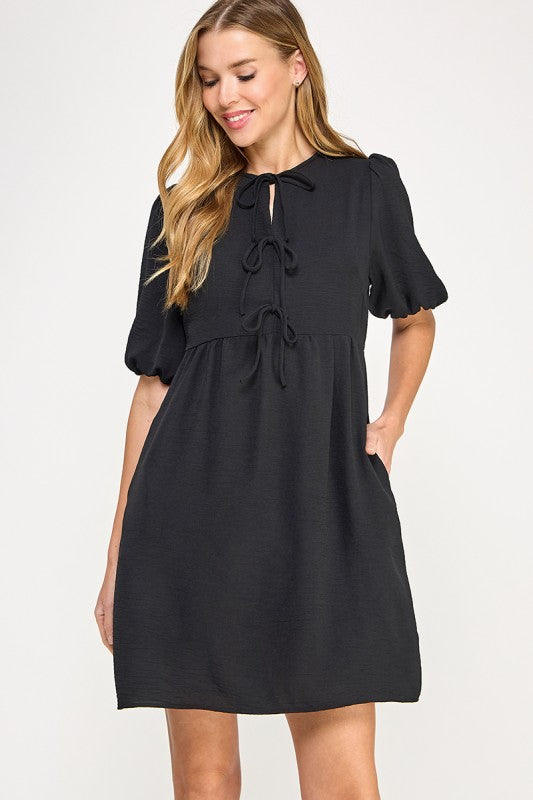 THE LOGAN TIE FRONT BLACK DRESS