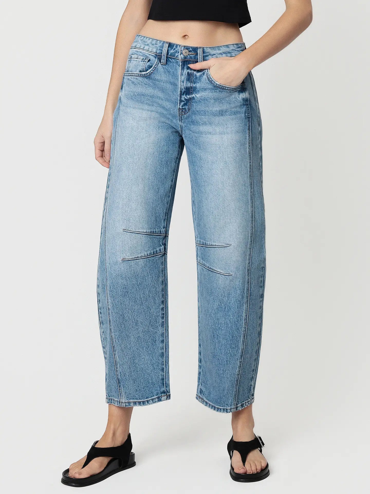 THE DEANNA HI RISE BARREL DENIM - lt wash