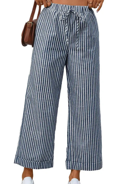 THE TALARIE STRIPED HIGH WAIST CROPPED PANTS - grey