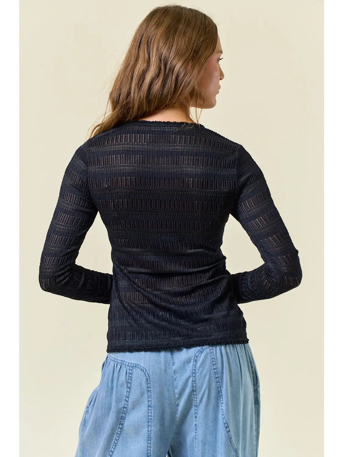 THE RACHEL MESH RUFFLE TOP - black