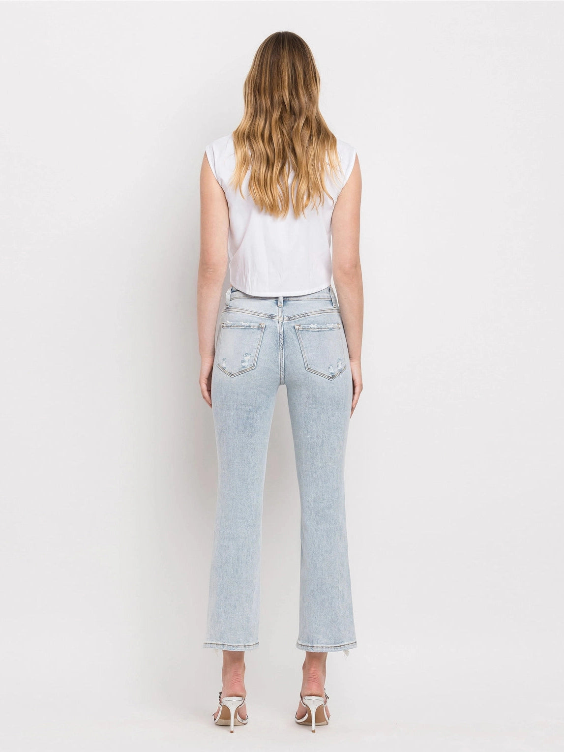 THE AMINTY ANKLE KICK FLARE DISTRESSED DENIM
