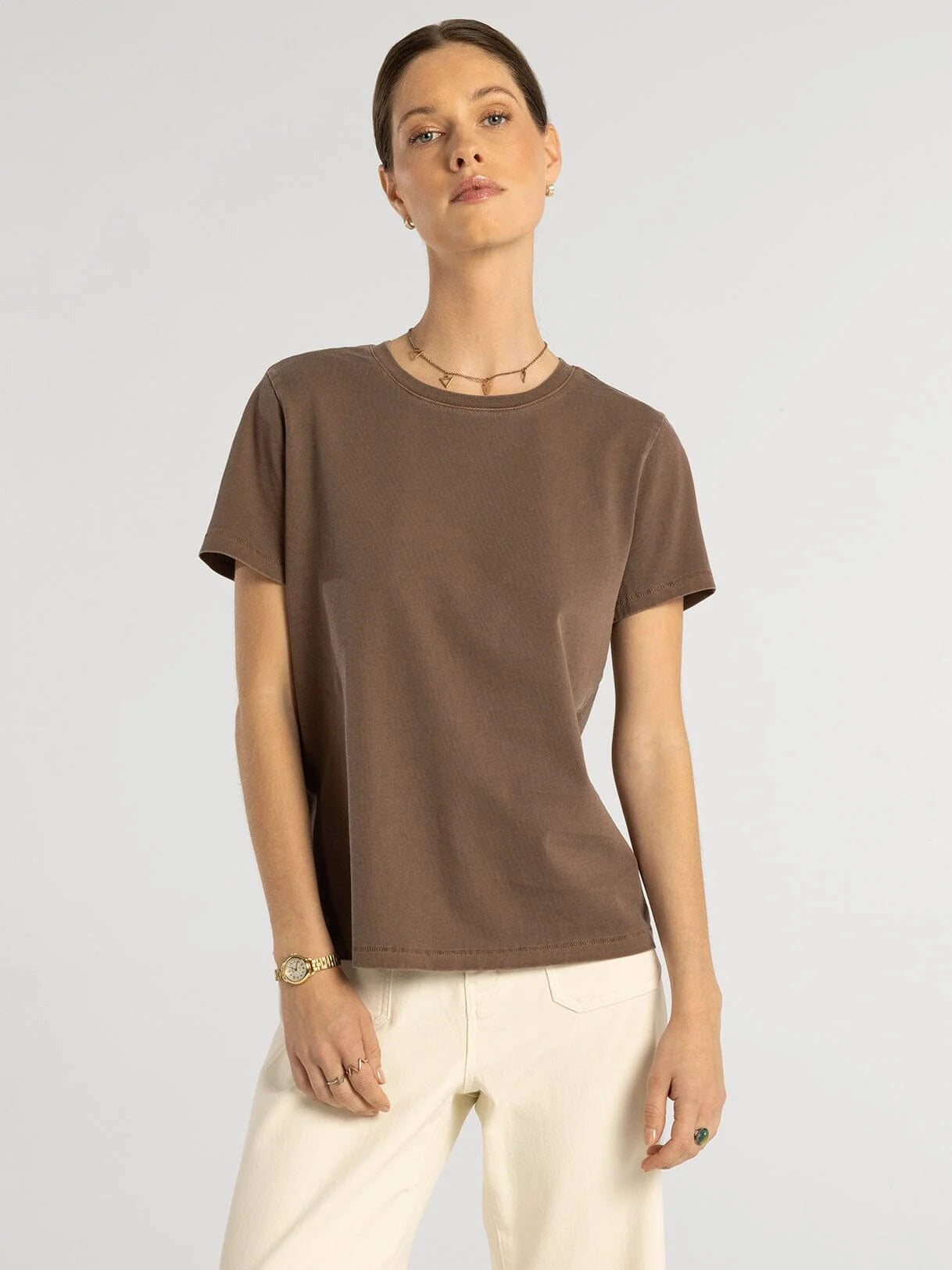 THE ASHER MINERAL WASH PERFECT TEE - deep mahogany