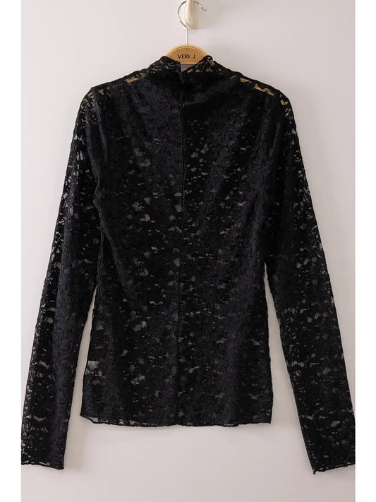 THE MEL MESH LACE KNIT TOP - black