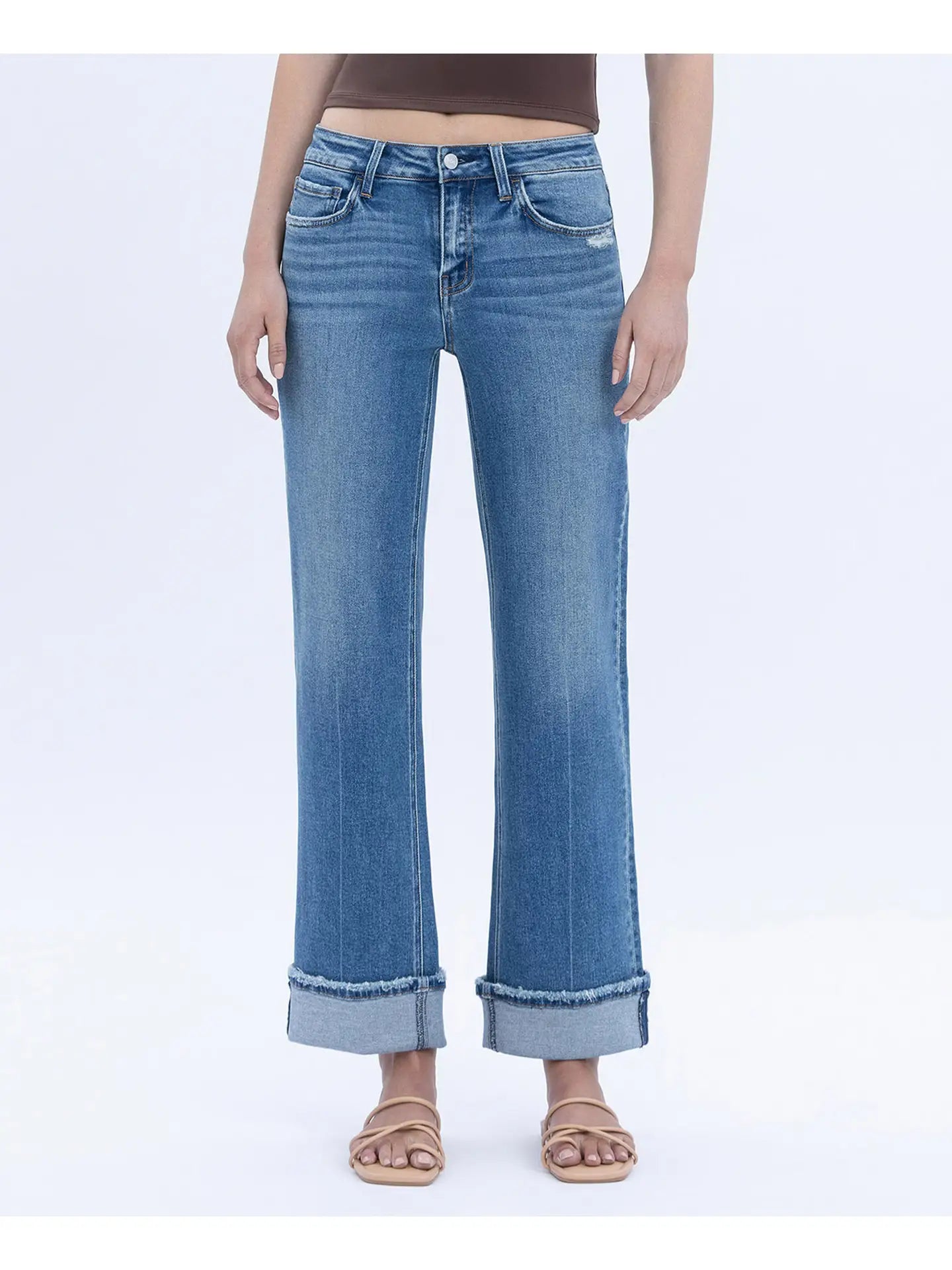 THE ABBIE MIDRISE CUFFED ANKLE SLIM WIDE LEG DENIM