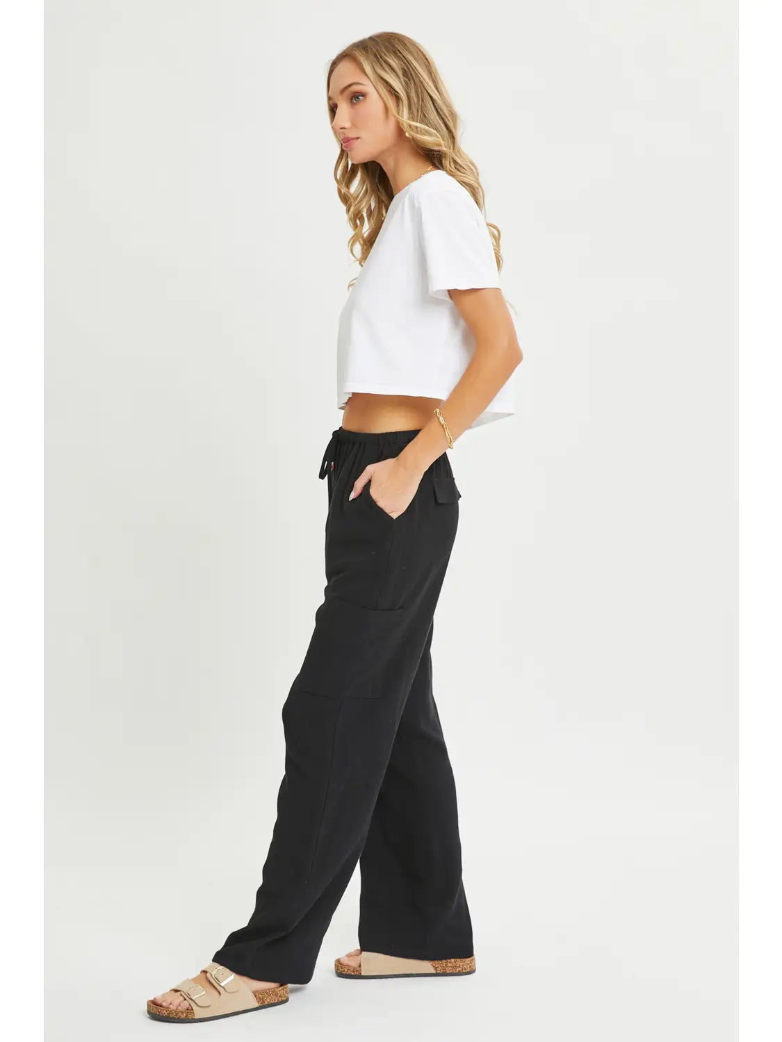 THE LENA LINEN PULL ON PANT - black