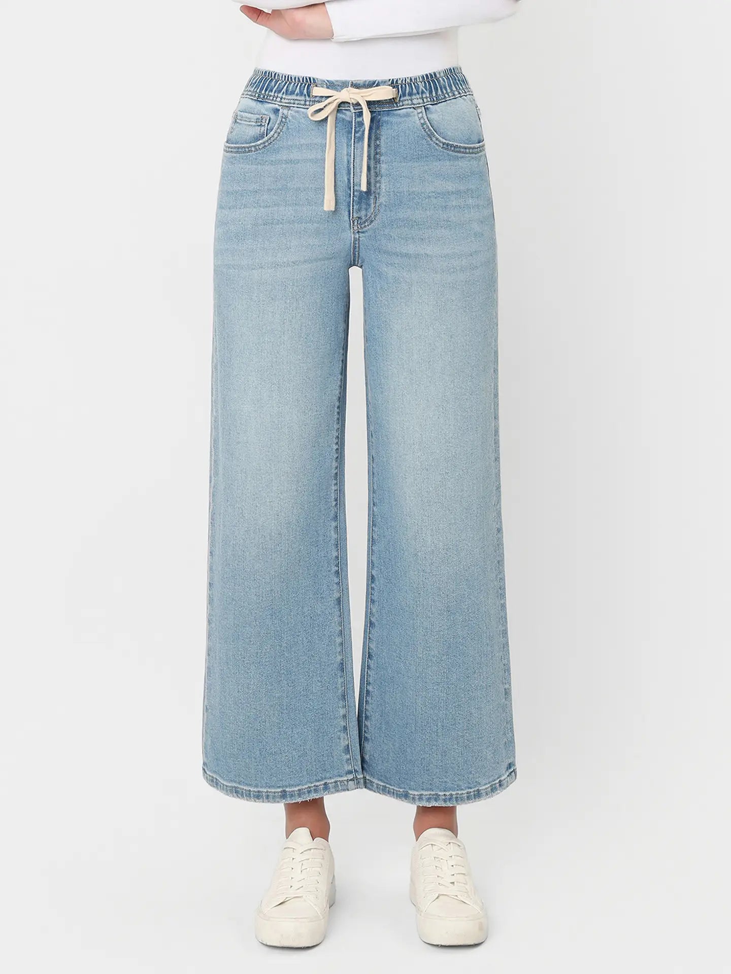THE SAVANNA HI RISE DRAWSTRING CROP WIDE LEG DENIM