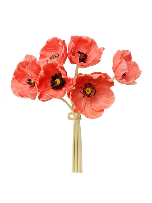 11" REAL TOUCH POPPY - 6 STEM BUNDLE - various candle