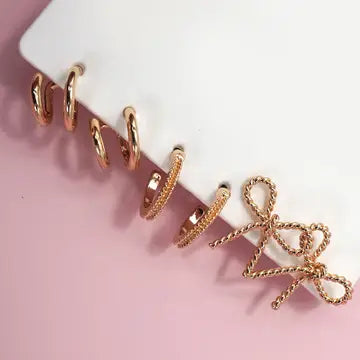TRIO HUGGIE BOW HOOP TITANIUM POST EARRINGS - gold