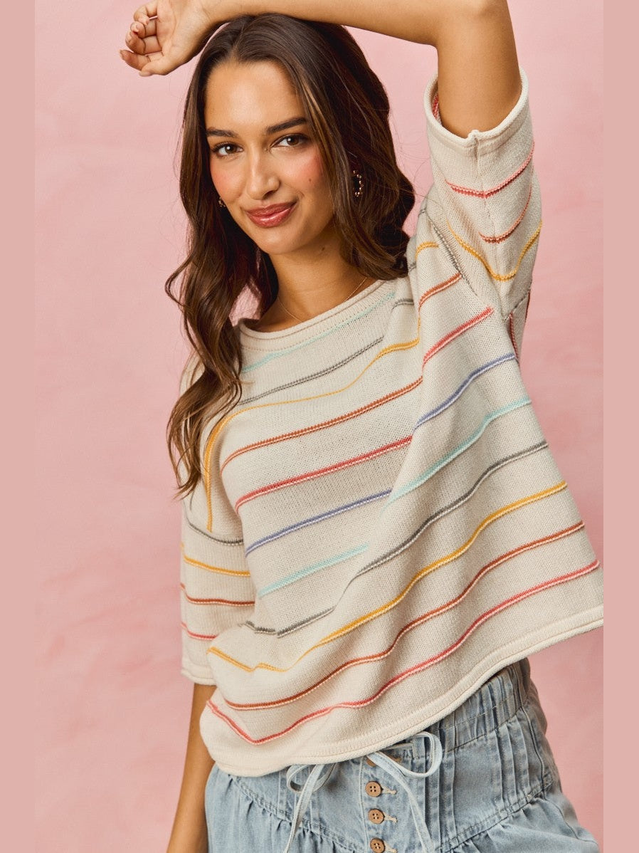 THE LENNIE STRIPED COTTON BLEND SWEATER