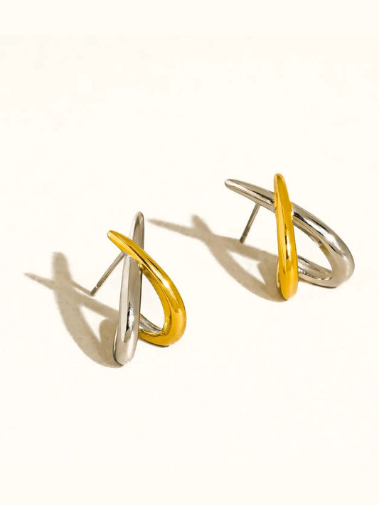 THE STAVEN 18K GOLD TWO TONE CROSSOVER EARRINGS