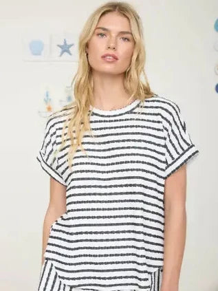 THE LAYNI TEXTURED STRIPED TOP - black