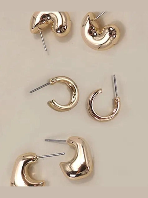 BUBBLE HOOP HUGGIE TRIO EARRINGS - gold