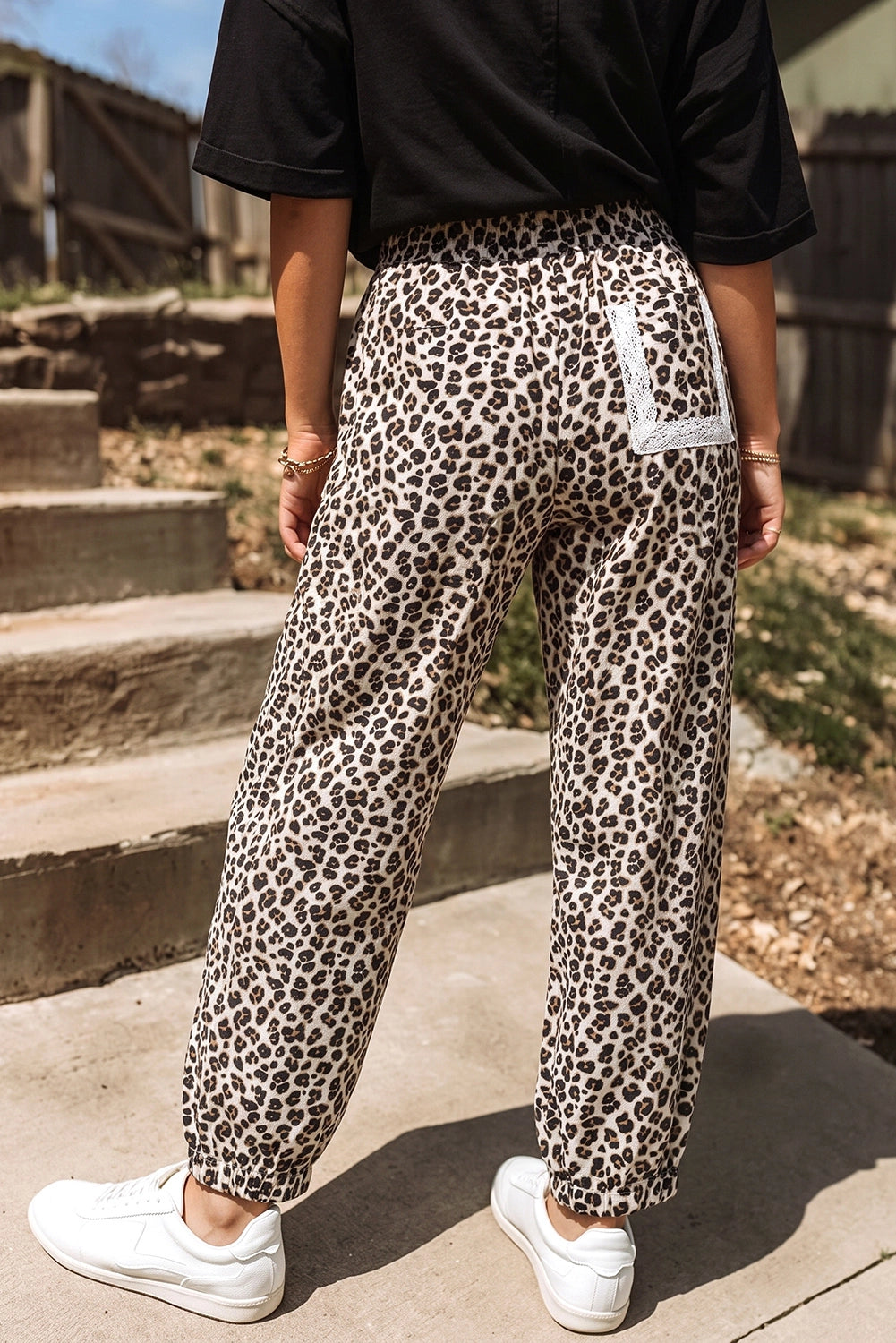 THE LAURA LEOPARD LACE TRIM JOGGERS
