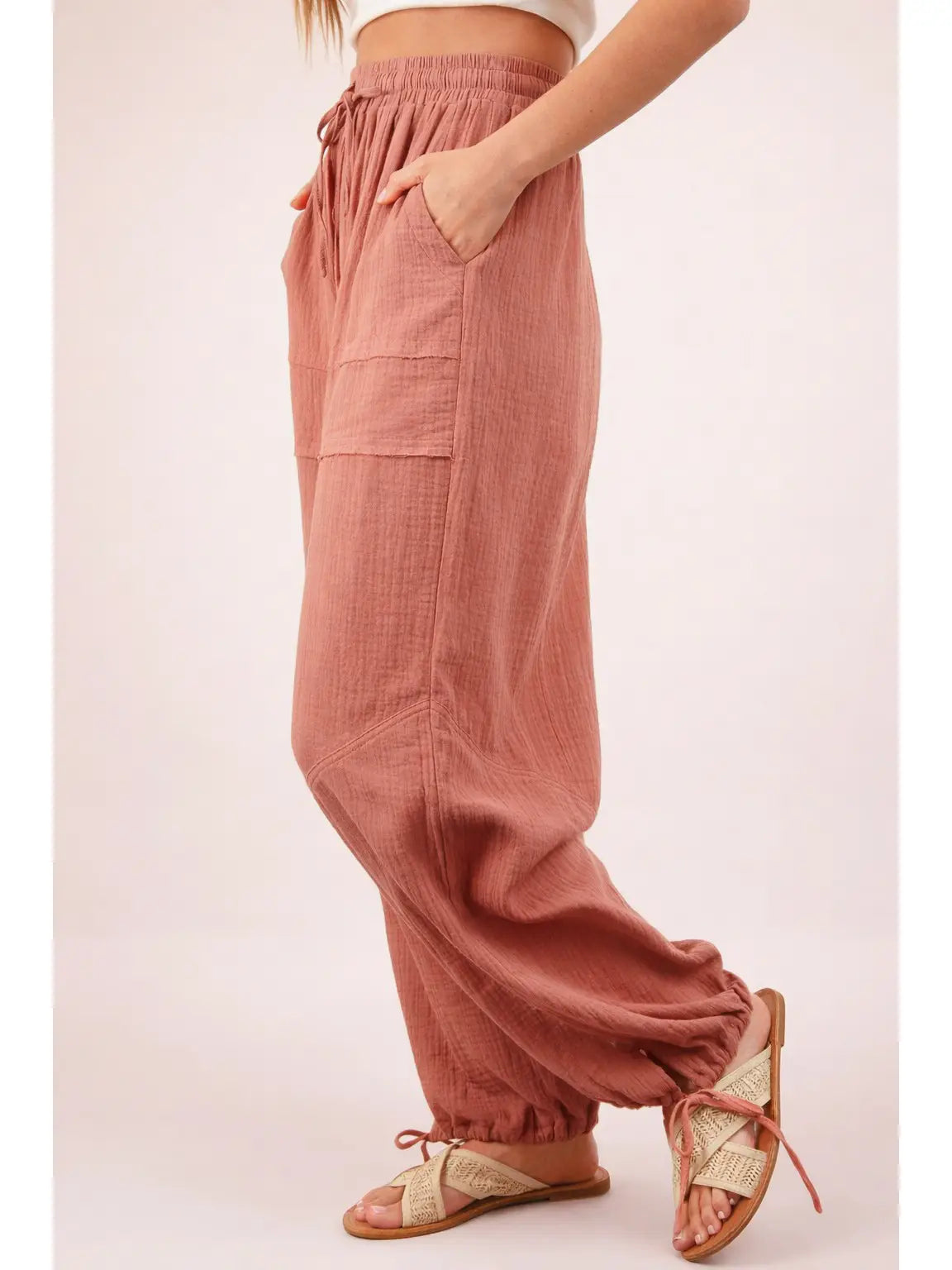 THE KATIE GAUZE JOGGER PANTS - terracotta