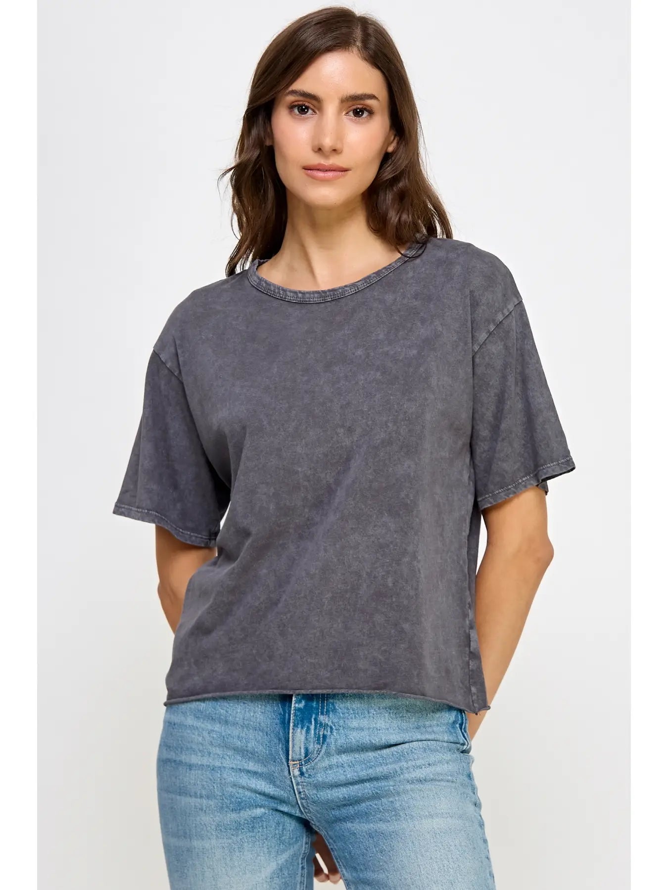 THE PENELOPE MINERAL WASH TOP - charcoal grey