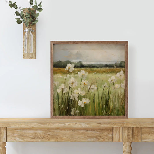 WILD WHITE IRISES SQUARE FRAMED PICTURE