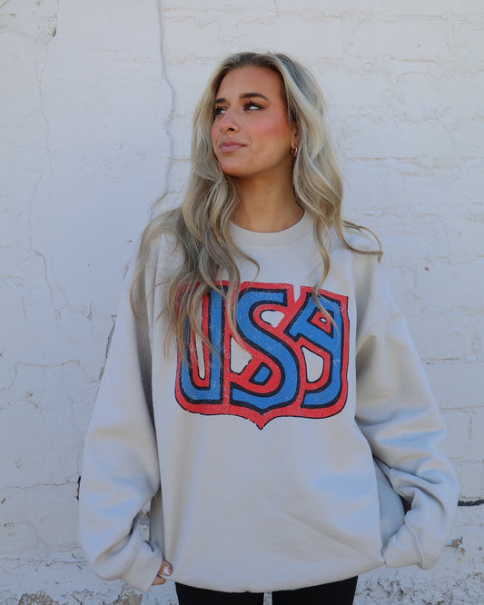 LIVY LU USA MONOGRAM GRAPHIC SWEATSHIRT - sand