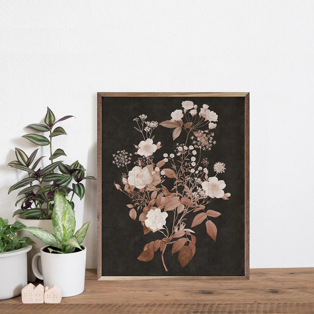 DARK VINTAGE FLORAL 3 PORTRAIT FRAMED PICTURE