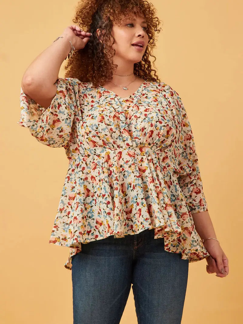 THE JULIE FLORAL CHIFFON V NECK BLOUSE