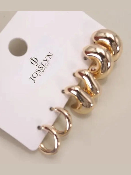 BUBBLE HOOP HUGGIE TRIO EARRINGS - gold