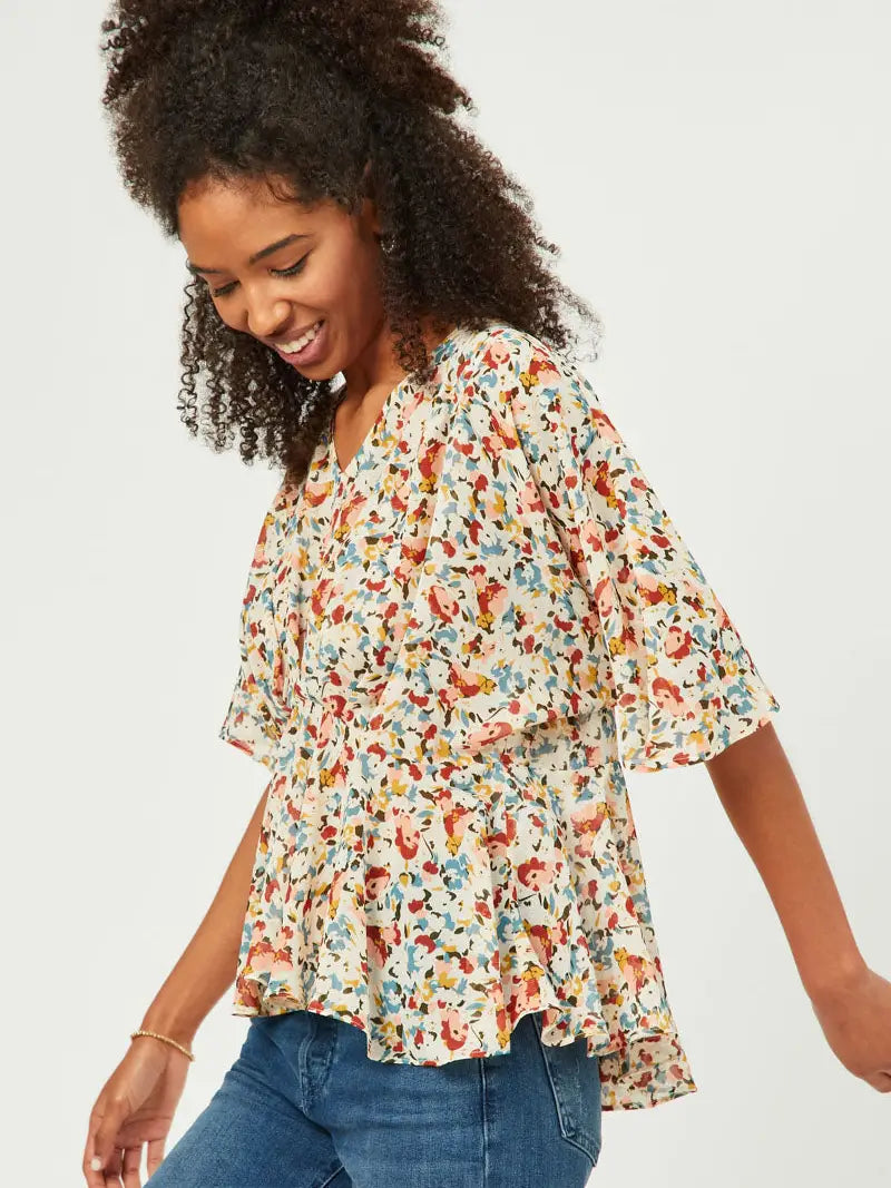 THE JULIE FLORAL CHIFFON V NECK BLOUSE