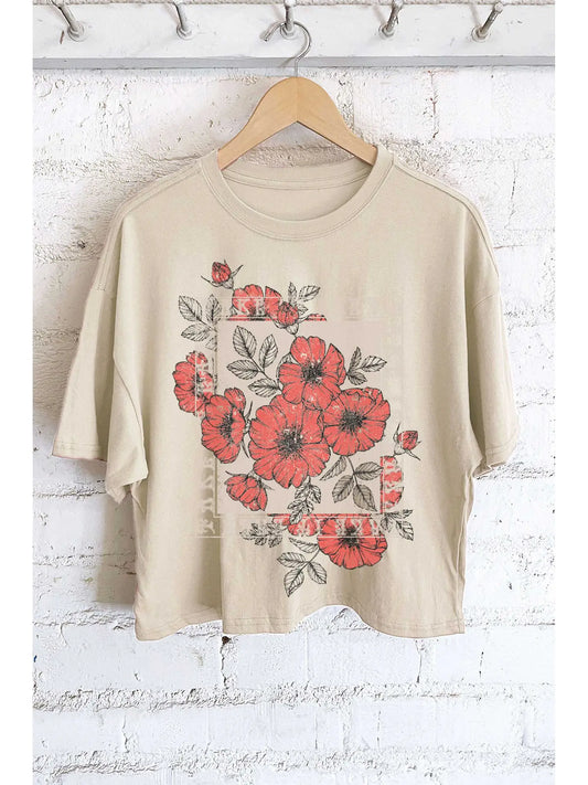 THE TAKE IT EASY FLOWER GRAPHIC TEE - khaki