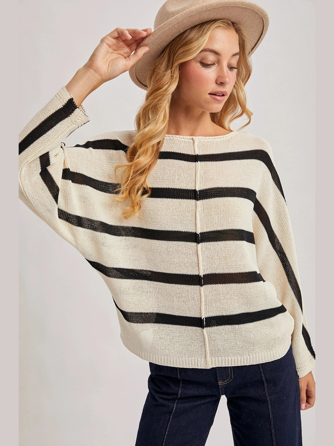 THE BENTLEY SHEER OVERSIZED KNIT DOLMAN - black/ivory