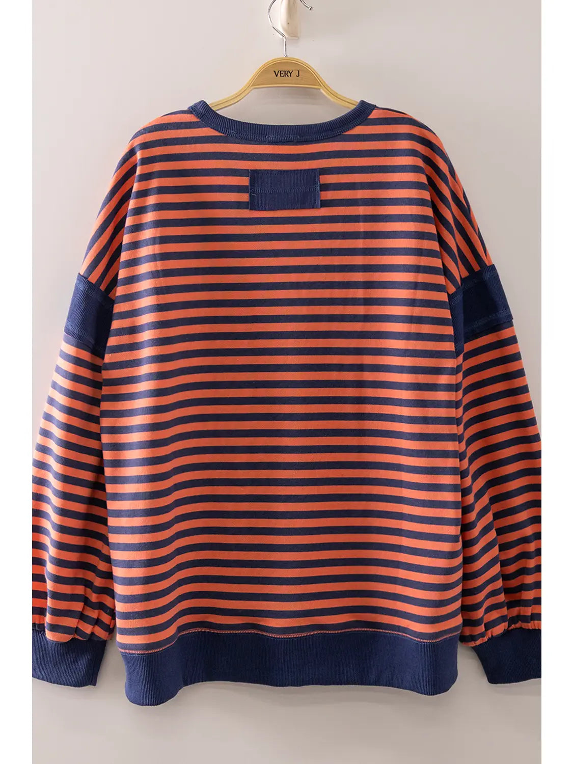 THE GRACE COLORBLOCK KANGAROO POCKET STRIPED TOP - coral/navy