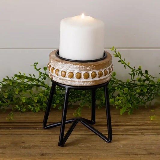 BEADED PILLAR CANDLE HOLDER - large