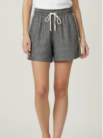 THE LOLA STRIPED LACE TRIM SHORTS - black/grey
