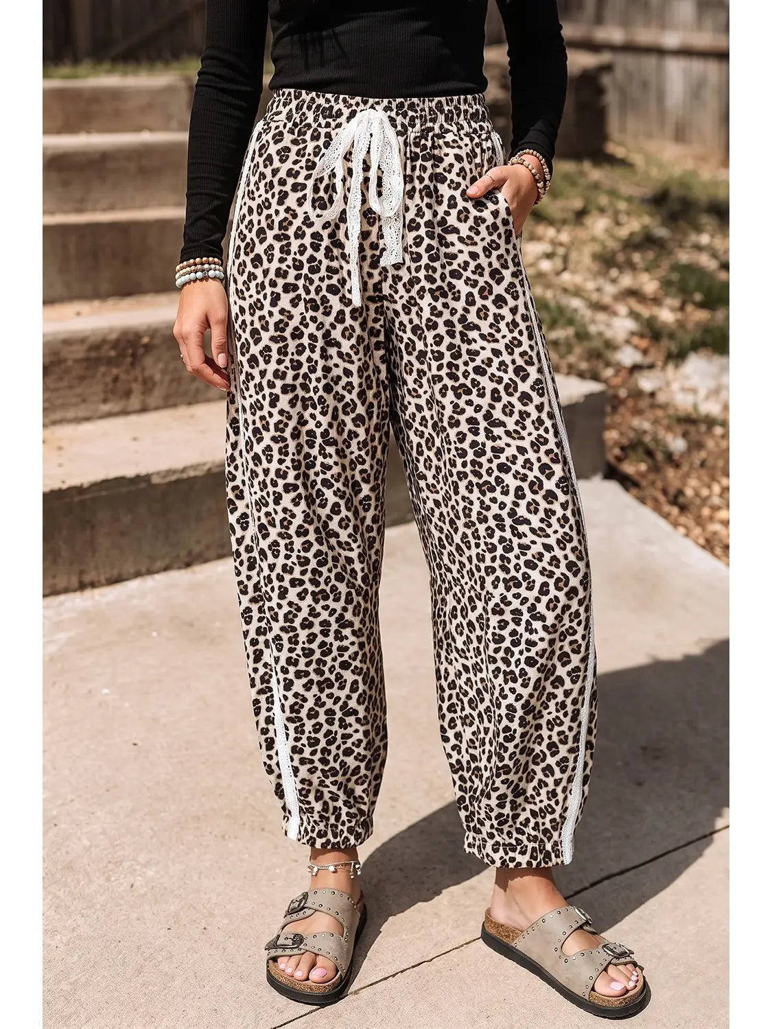 THE LAURA LEOPARD LACE TRIM JOGGERS