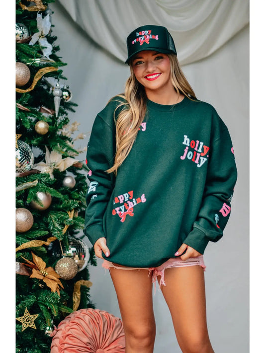 PREORDER HOLLY MERRY EVERYTHING GRAPHIC SWEATSHIRTS- green
