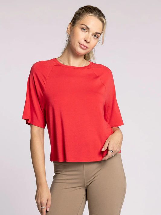THE HILDA MODAL WAISTLENGTH TEE - ruby red