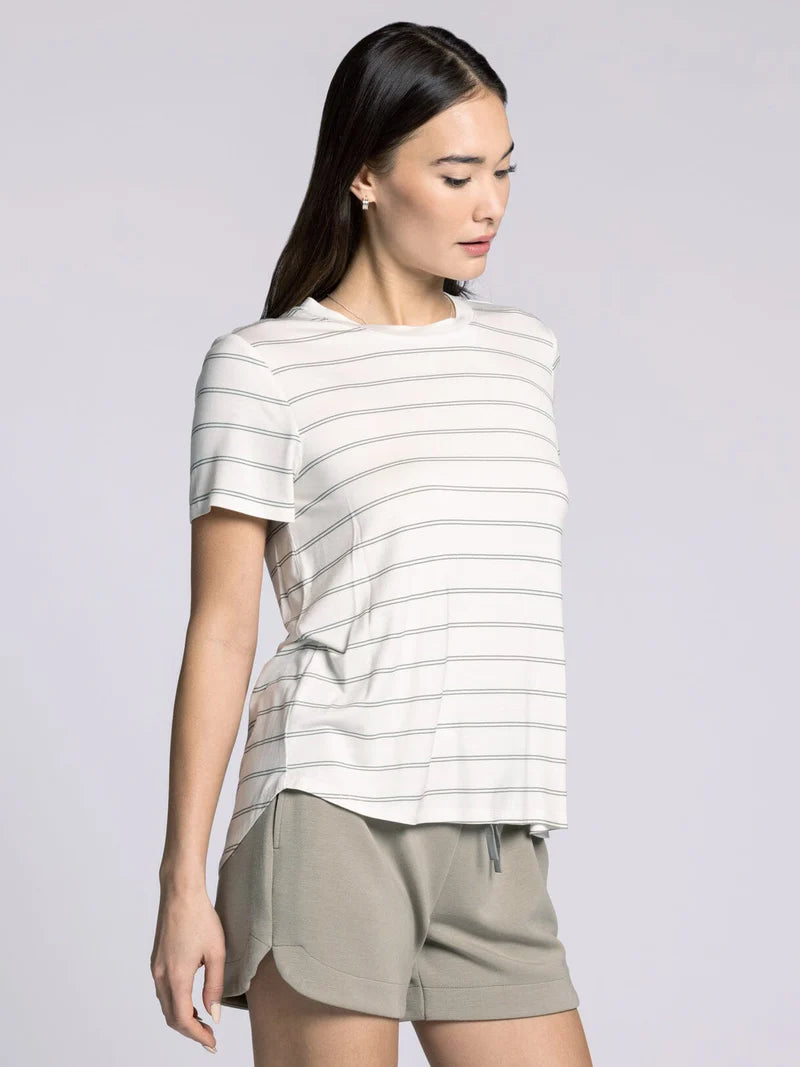 THE NIKKIE STRIPED CASUAL SOFT TEE - desert green stripe